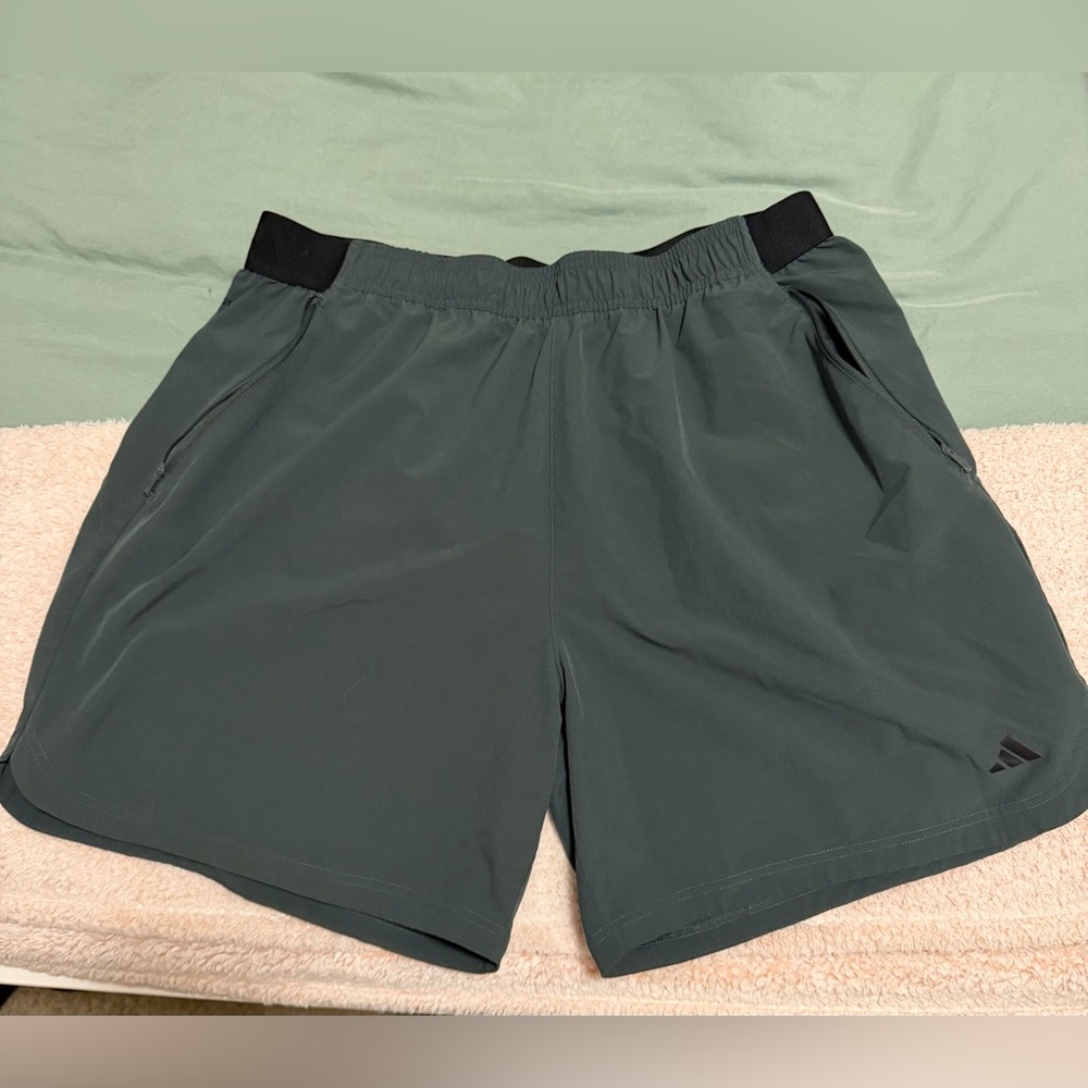 adidas Men's Athletic Shorts in Dark Green with Black Waistband